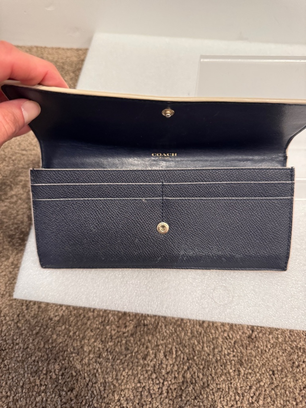 Coach Navy Pebbled Leather perforated snap wallet - Picture 7 of 7
